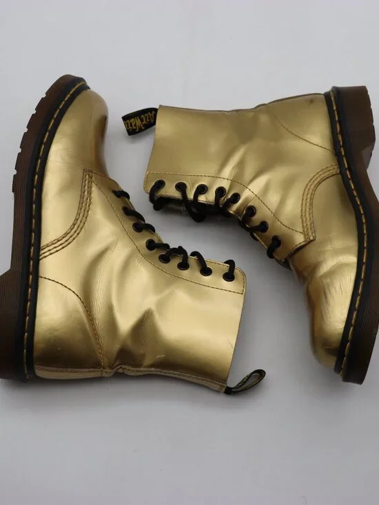 Doc Dr. Martens Pascal Combat Boots Women's Size 9 Metallic Gold Leather - Picture 7 of 12
